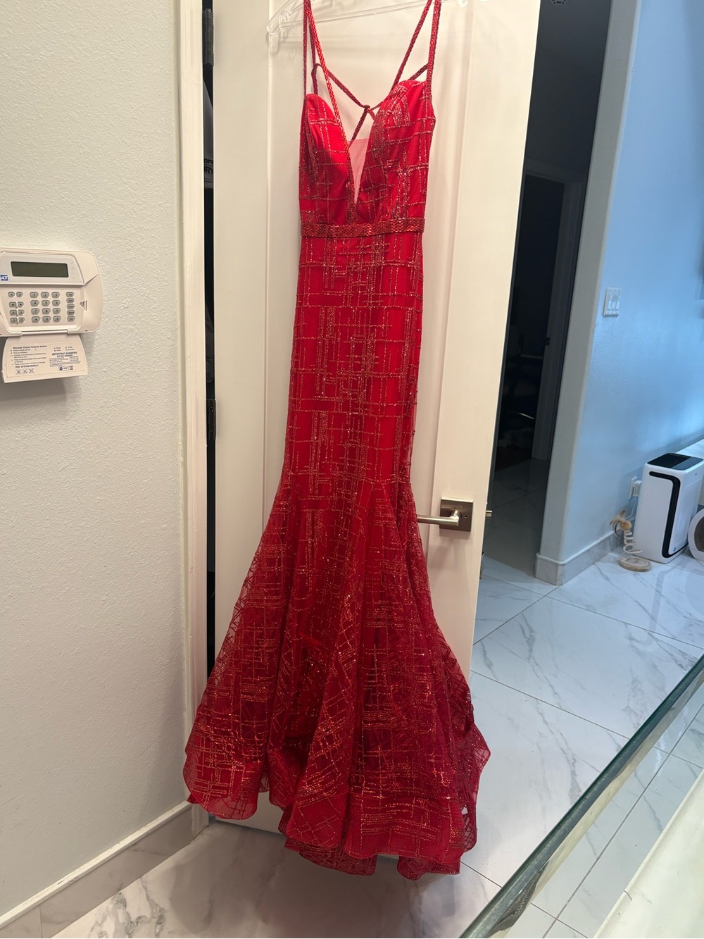 Jovani Red Sequin Plunging Mermaid Prom Dress